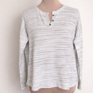 Staccato Gray Stripe Waffle Knit Henley Top Long Sleeve Casual Shirt